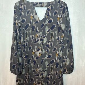 Leith dress womens small cheetah long sleeve v neck dress mauve blue gray